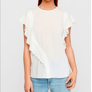 Asymmetrical blouse flutter sleeve